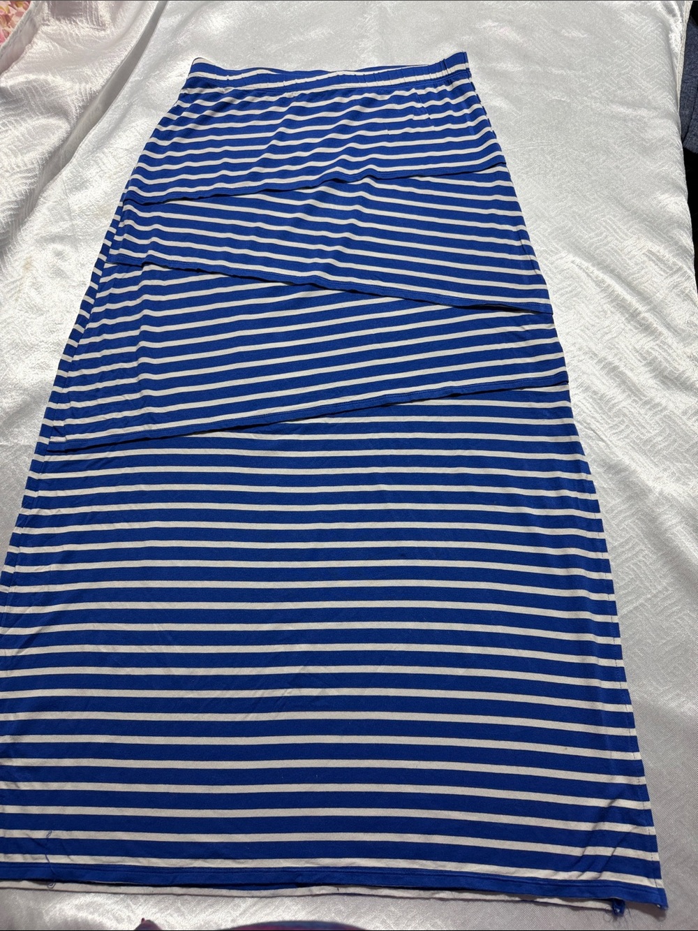 Chico's Royal Blue and White Striped Maxi Skirt